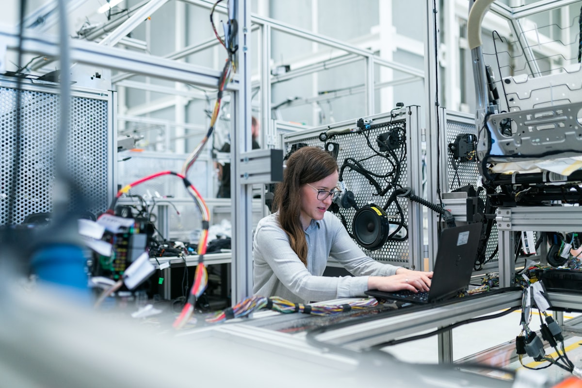 Machine operator near hazard placards